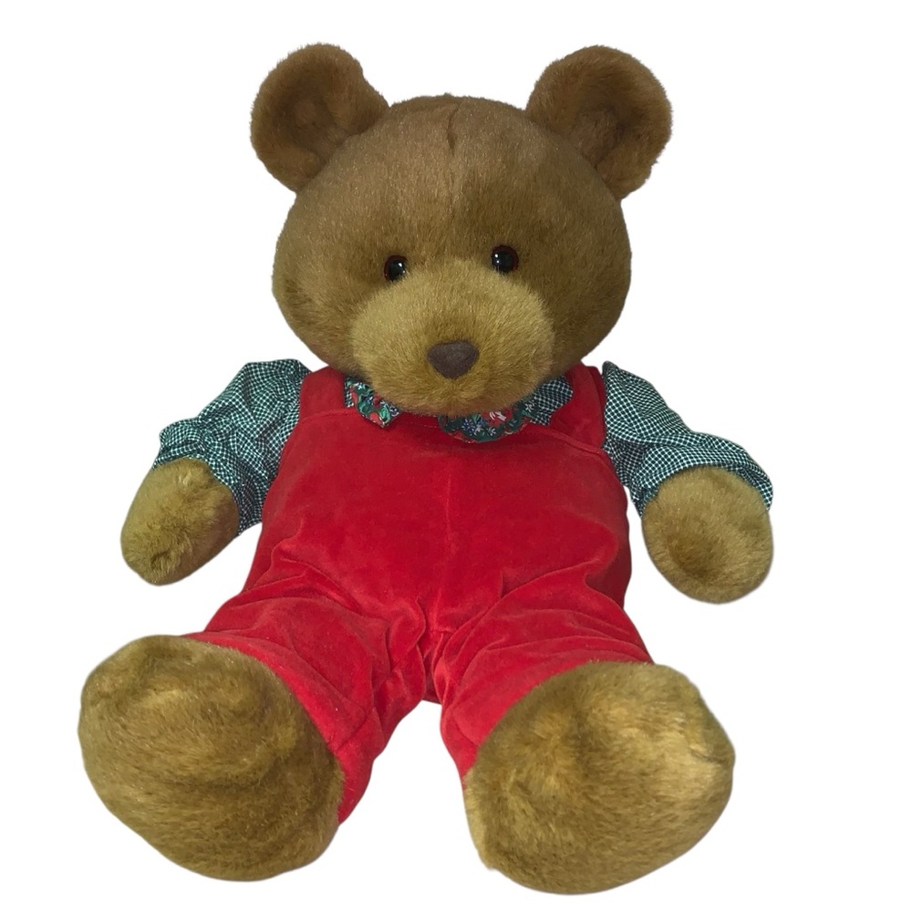 Vintage Commonwealth Collectible Brown Teddy Bear with Red Overalls 22” Plush